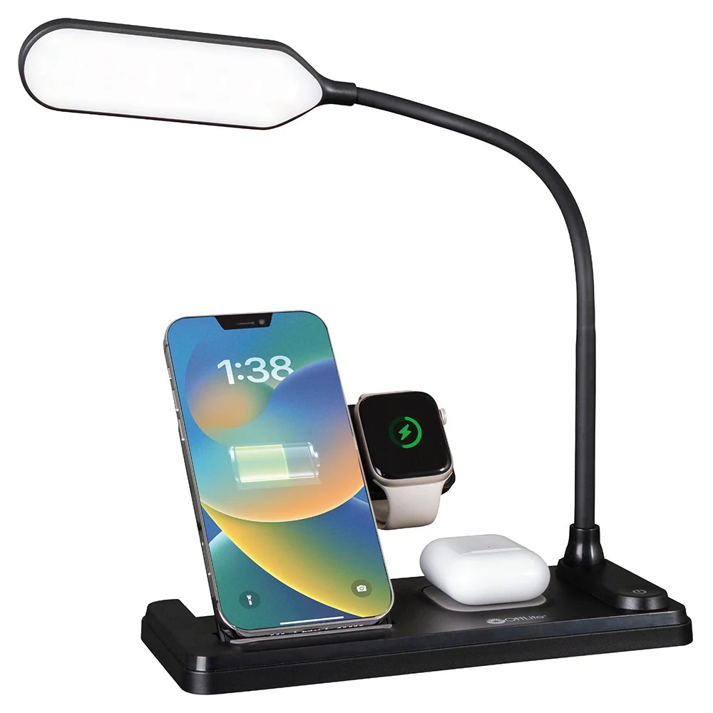 OTTLITE | LED Desk Light w/ Multi-Device Charging Station Phone Watch Earbuds